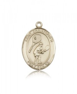 St. Christopher Tennis Medal, 14 Karat Gold, Large [BL1452]