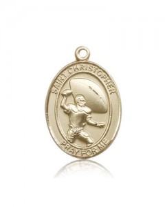 St. Christopher Football Medal, 14 Karat Gold, Large [BL1225]