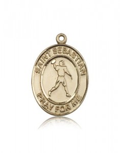St. Sebastian Football Medal, 14 Karat Gold, Large [BL3429]