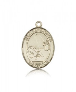 St. Christopher Fishing Medal, 14 Karat Gold, Large [BL1215]