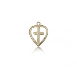 Heart Cross Pendant, 14 Karat Gold [BL5272]