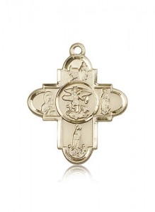 Our Lady 5 Way Cross Pendant, 14 Karat Gold [BL6524]