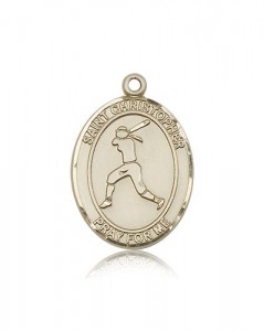St. Christopher Softball Medal, 14 Karat Gold, Large [BL1412]