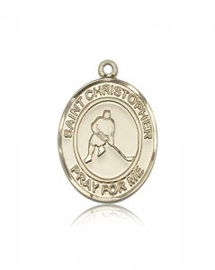 St. Christopher Ice Hockey Medal, 14 Karat Gold, Large [BL1269]