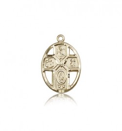 5 Way Cross Holy Spirit Medal, 14 Karat Gold [BL4997]