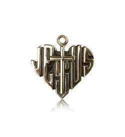 Heart of Jesus Cross Pendant, 14 Karat Gold [BL6772]