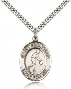 St. Sebastian Basketball Medal, Sterling Silver, Large [BL3382]