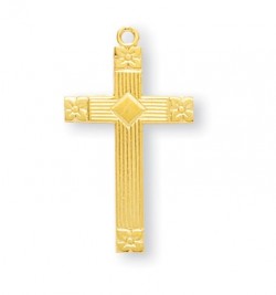 Cross Pendant, 16 Karat Gold Over Sterling Silver with Chain [HMR0479]