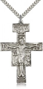 Large Sterling Silver San Damiano Crucifix Pendant [BL6819]