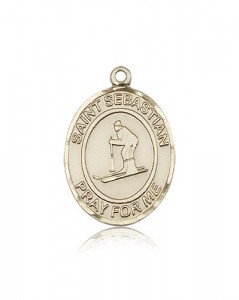 St. Sebastian Skiing Medal, 14 Karat Gold, Large [BL3537]