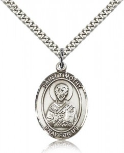 St. Timothy Medal, Sterling Silver, Large [BL3820]