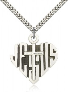 Heart of Jesus Cross Pendant, Sterling Silver [BL6777]