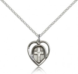 Heart Cross Pendant, Sterling Silver [BL5864]