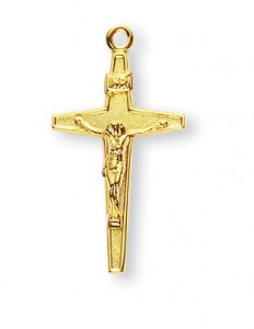 Crucifix Necklace with Patterned Inside, 16 Karat Gold Over Sterling Silver with Chain [HMR0436]