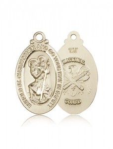 St. Christopher National Guard Medal, 14 Karat Gold [BL5925]