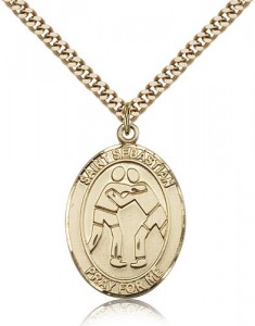 St. Sebastian Wrestling Medal, Gold Filled, Large [BL3650]
