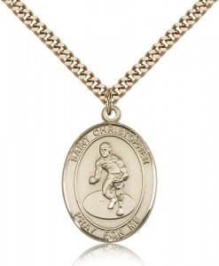 St. Christopher Wrestling Medal, Gold Filled, Large [BL1502]