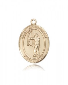 St. Christopher Archery Medal, 14 Karat Gold, Large [BL1126]
