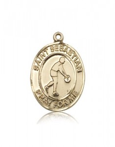 St. Sebastian Basketball Medal, 14 Karat Gold, Large [BL3372]
