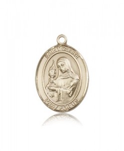 St. Clare of Assisi Medal, 14 Karat Gold, Large [BL1511]