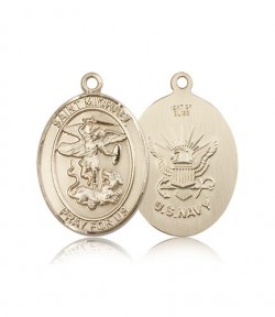 St. Michael Navy Medal, 14 Karat Gold, Large [BL2910]