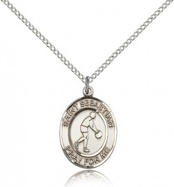 St. Sebastian Basketball Medal, Sterling Silver, Medium [BL3384]