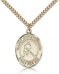 St. Christopher Ice Hockey Medal, Gold Filled, Large [BL1272]