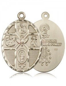 5 Way Cross Holy Spirit Medal, 14 Karat Gold [BL4788]
