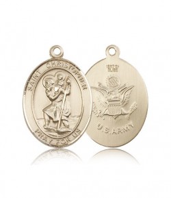 St. Christopher Army Medal, 14 Karat Gold, Large [BL1135]