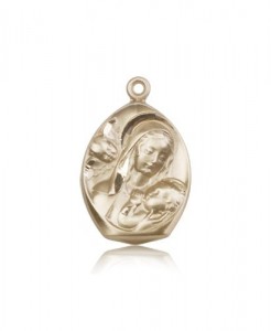 Madonna and Child Medal, 14 Karat Gold [BL5487]