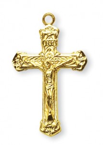 Crucifix Necklace Ornate, 16 Karat Gold Over Sterling Silver with Chain [HMR0434]
