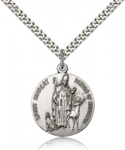 Men's Round Sterling Silver St. Hubert of Li&egrave;ge Medal [BL5050]
