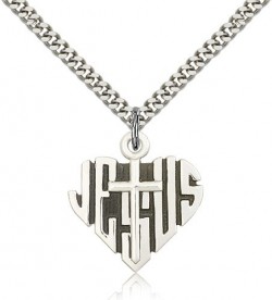Heart of Jesus Cross Pendant, Sterling Silver [BL6773]