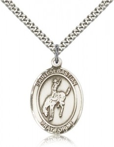 St. Sebastian Rodeo Medal, Sterling Silver, Large [BL3525]