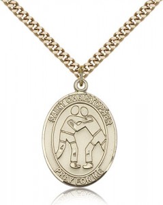 St. Christopher Wrestling Medal, Gold Filled, Large [BL1501]