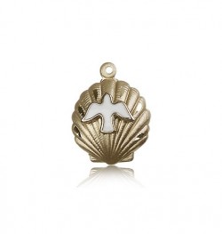 Shell Holy Spirit Medal, 14 Karat Gold [BL5167]