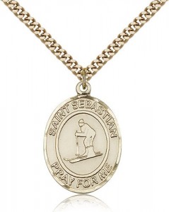 St. Sebastian Skiing Medal, Gold Filled, Large [BL3540]