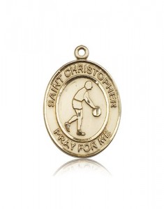 St. Christopher Basketball Medal, 14 Karat Gold, Large [BL1159]