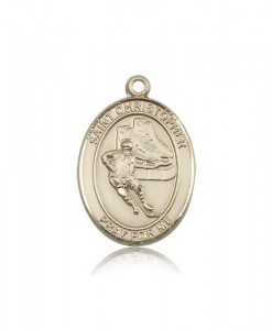 St. Christopher Hockey Medal, 14 Karat Gold, Large [BL1263]