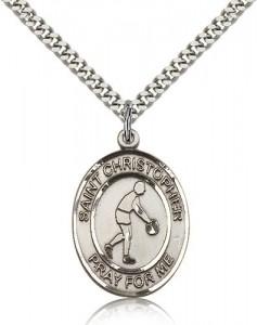 St. Christopher Basketball Medal, Sterling Silver, Large [BL1168]