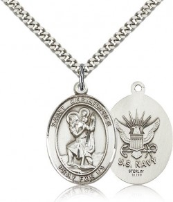 St. Christopher Navy Medal, Sterling Silver, Large [BL1358]