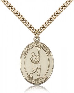 St. Christopher Lacrosse Medal, Gold Filled, Large [BL1281]
