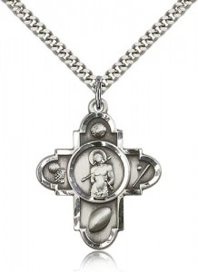 Sports 5 Way Cross St Sebastian Medal, Sterling Silver [BL6507]