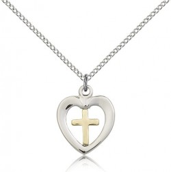 Heart Cross Pendant, Two-Tone [BL6144]