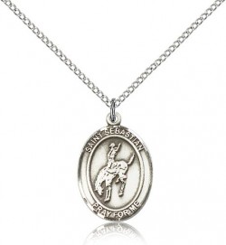St. Sebastian Rodeo Medal, Sterling Silver, Medium [BL3526]
