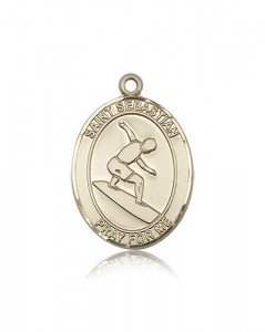 St. Sebastian Surfing Medal, 14 Karat Gold, Large [BL3576]