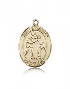 St. Sebastian Wrestling Medal, 14 Karat Gold, Large [BL3645]