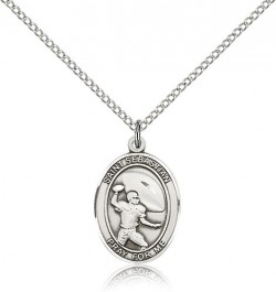 St. Sebastian Football Medal, Sterling Silver, Medium [BL3442]