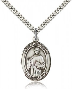 St. Placidus Medal, Sterling Silver, Large [BL3129]