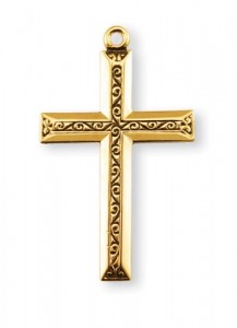 Cross with Raised Center Necklace +16 Karat Gold Over Sterling Silver with Chain [HMR0420]